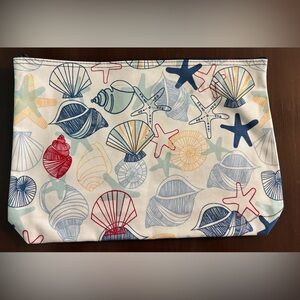 thirty-one Cotton Zipper Pouch Starfish Seashells 12"x8.5"x2" Red Blue Yellow